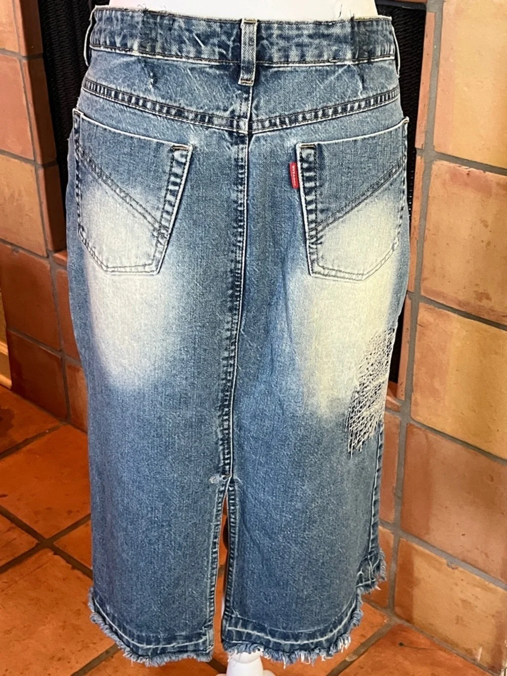 Byzance Brazilian Made Distressed Denim Skirt, size 31